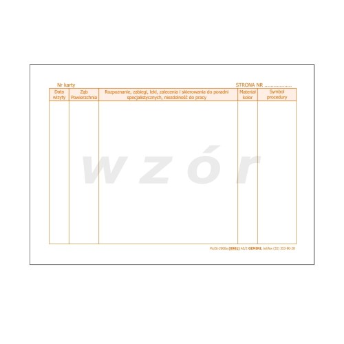 Wkładka do historii choroby stomatologicznej czerwona Mz/St-2000a - 0901