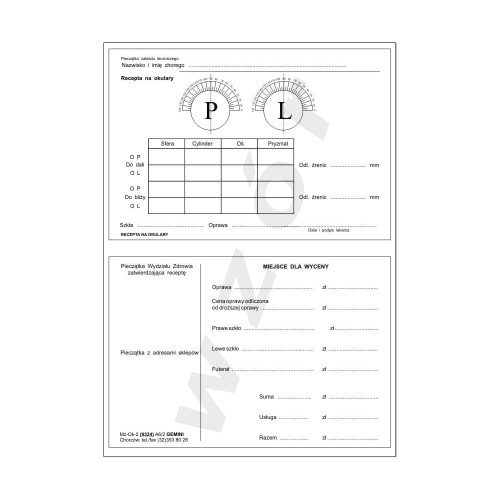 Recepta na okulary Mz/Ok/2 - 9324