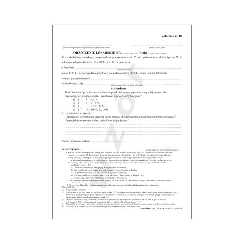 Orzeczenie lekarskie kierowcy załącznik nr 10 - 23998