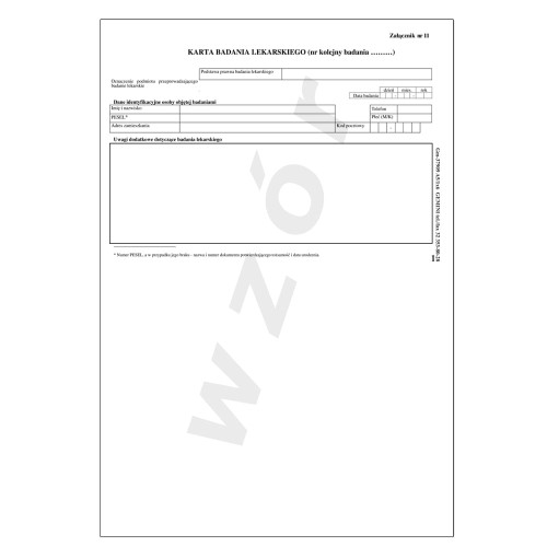 Karta badania kierowcy załącznik 11 GM-37909